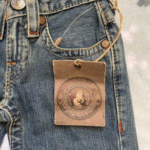 TRUE RELIGION STRAIGHT Flap Medium Blue Jeans Adjustable Waist Girl’s Size 5 NEW